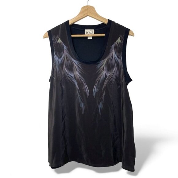 Reiss 1971 Silk Feather Print Sleeveless Blouse Multicolor size 8 - Picture 1 of 8